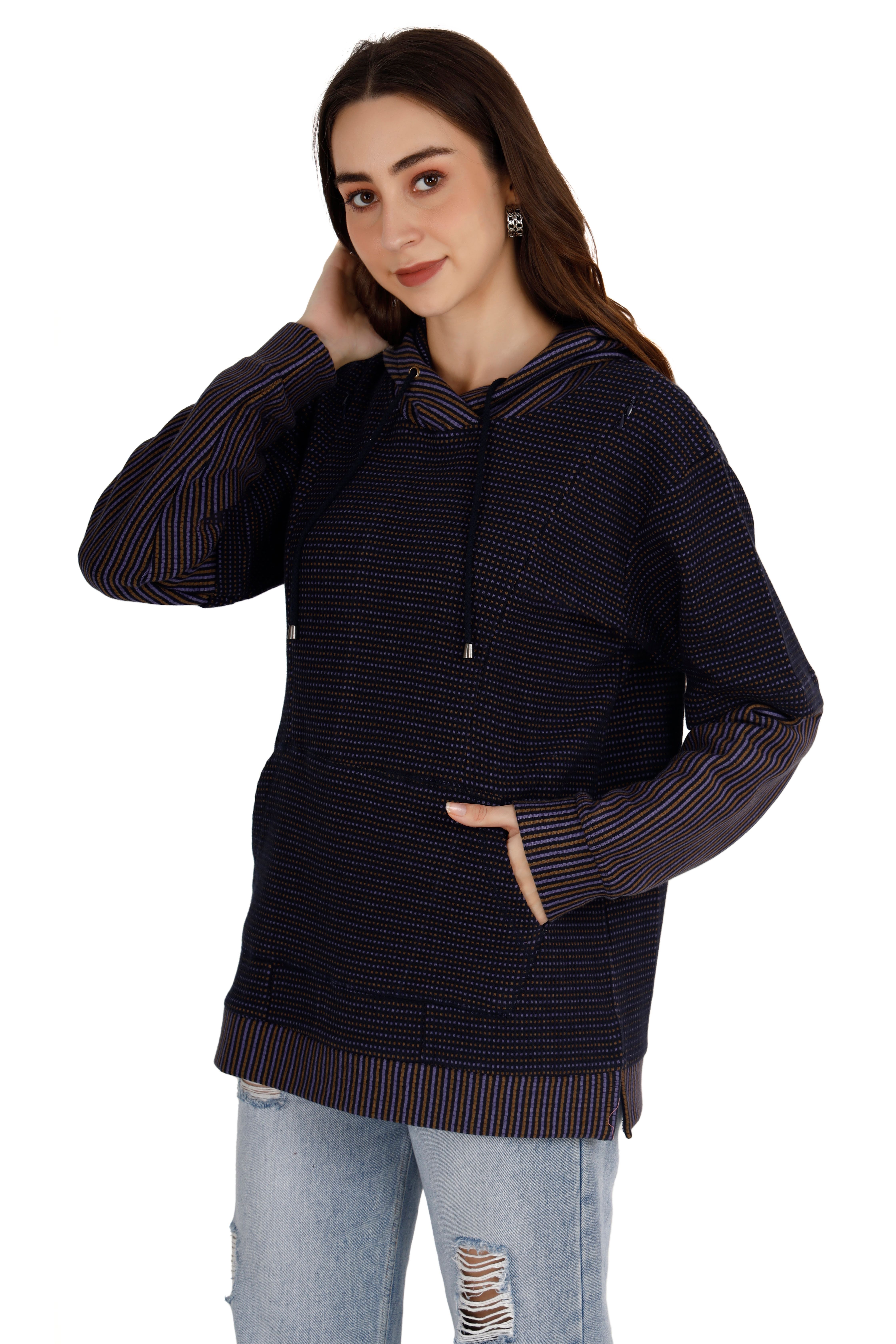 Women's Multicolored Stripe Hoodie - View 1